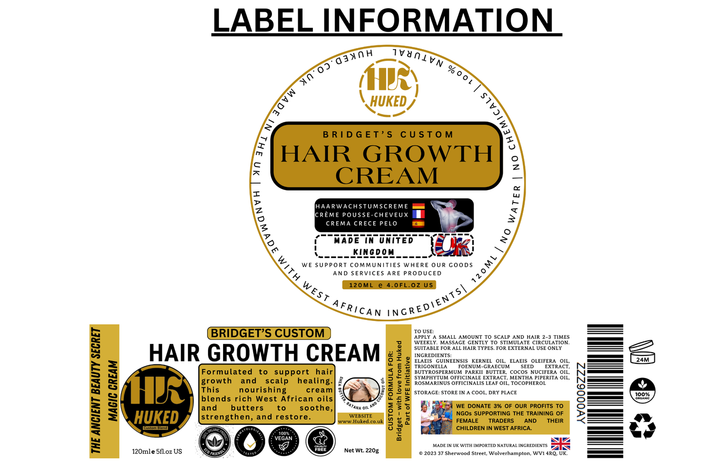 Huked Hair Growth Cream – Nourishing Butter Blend for Thicker, Healthier Hair | Shea, Batana, Fenugreek & Rosemary | Handmade in the UK