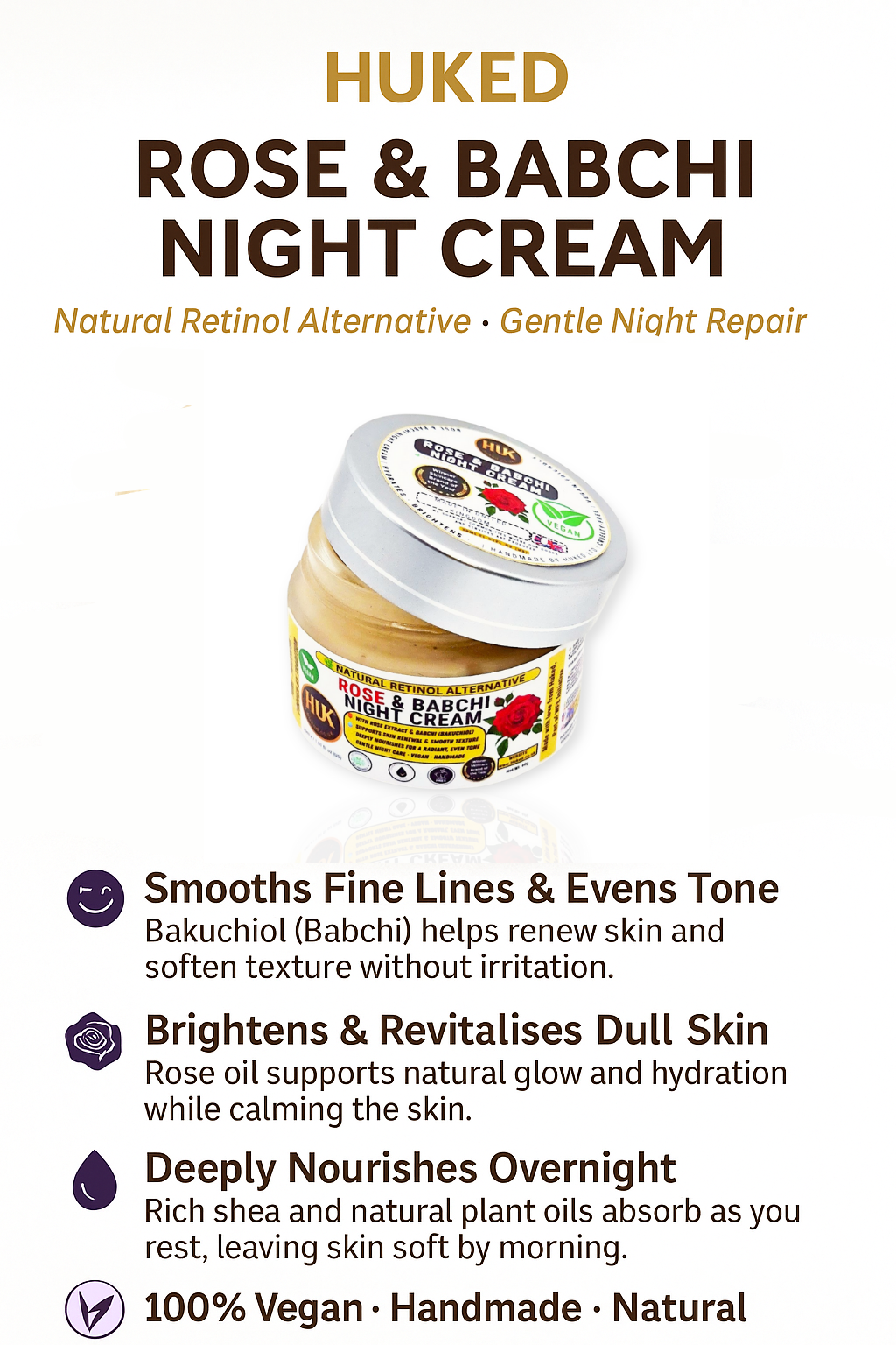 Rose & Babchi Night Cream – Natural Brightening & Hydrating Formula for Glowing Skin | 30ml