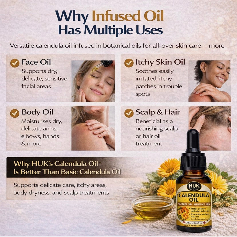 Calendula Oil Benefits – Soothing Oil for Dry, Sensitive & Itchy Skin UK 20ml