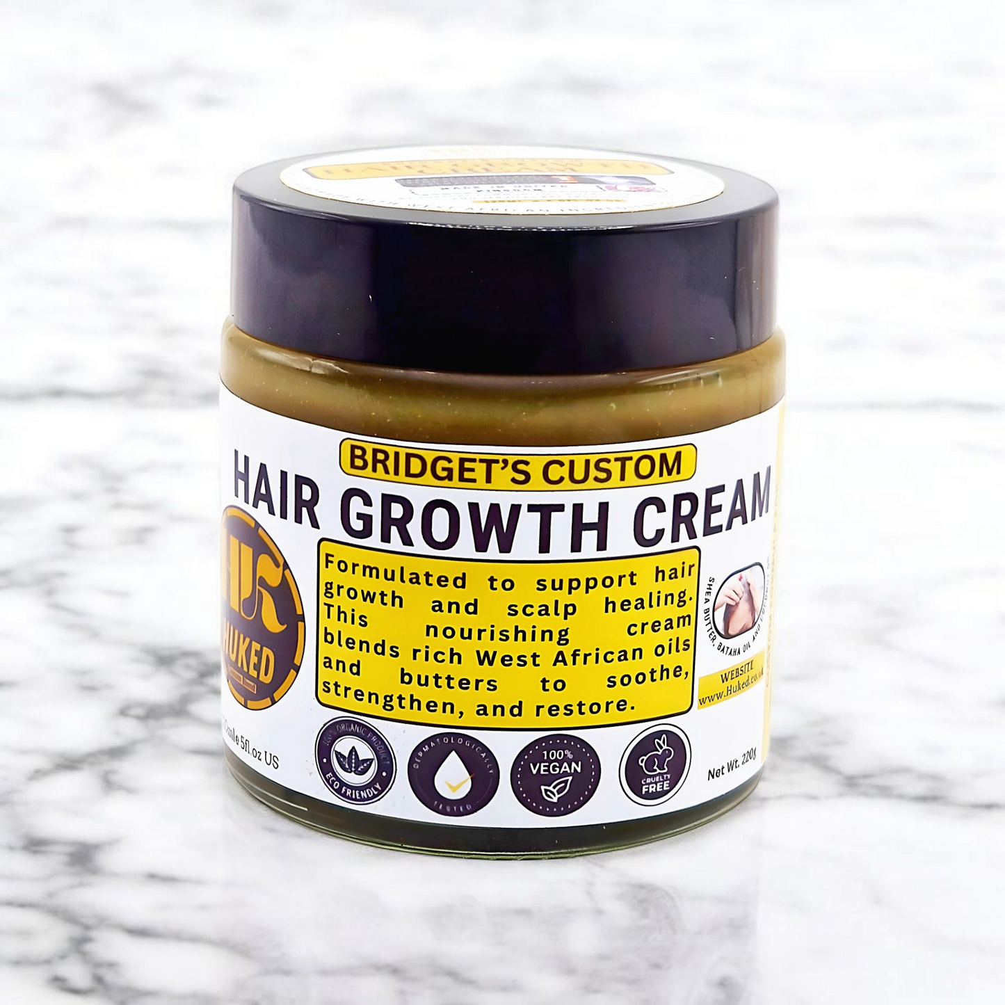 Huked Hair Growth Cream – Nourishing Butter Blend for Thicker, Healthier Hair | Shea, Batana, Fenugreek & Rosemary | Handmade in the UK