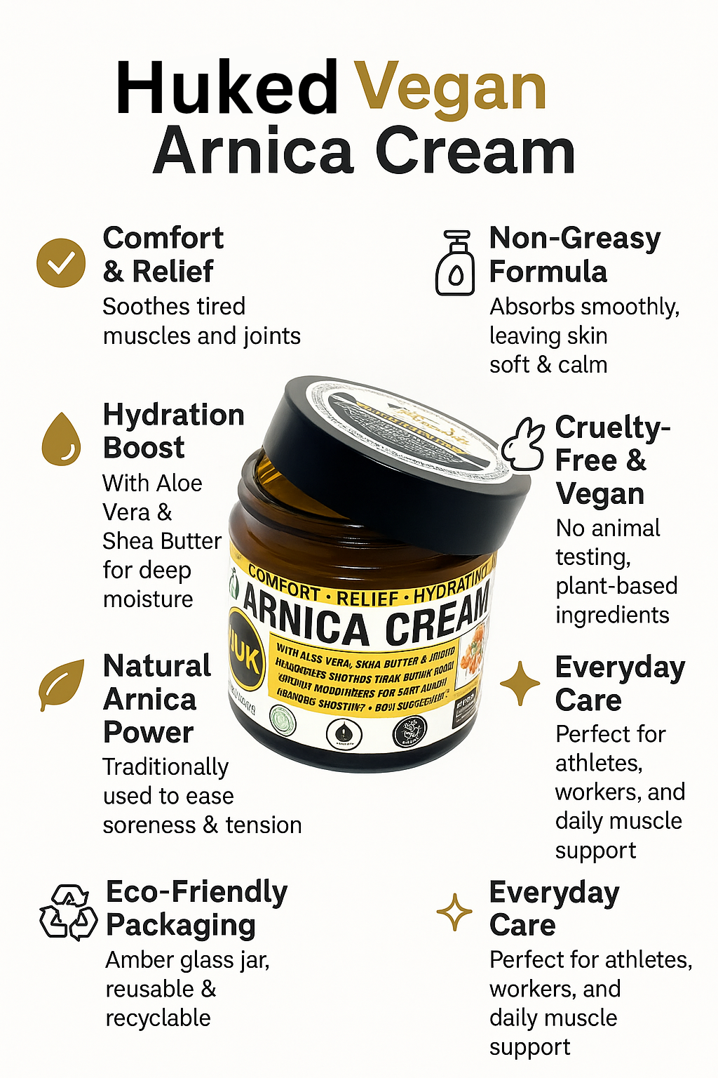 Huked Vegan Arnica Cream – Comfort, Relief & Hydration for Muscles, Joints & Skin