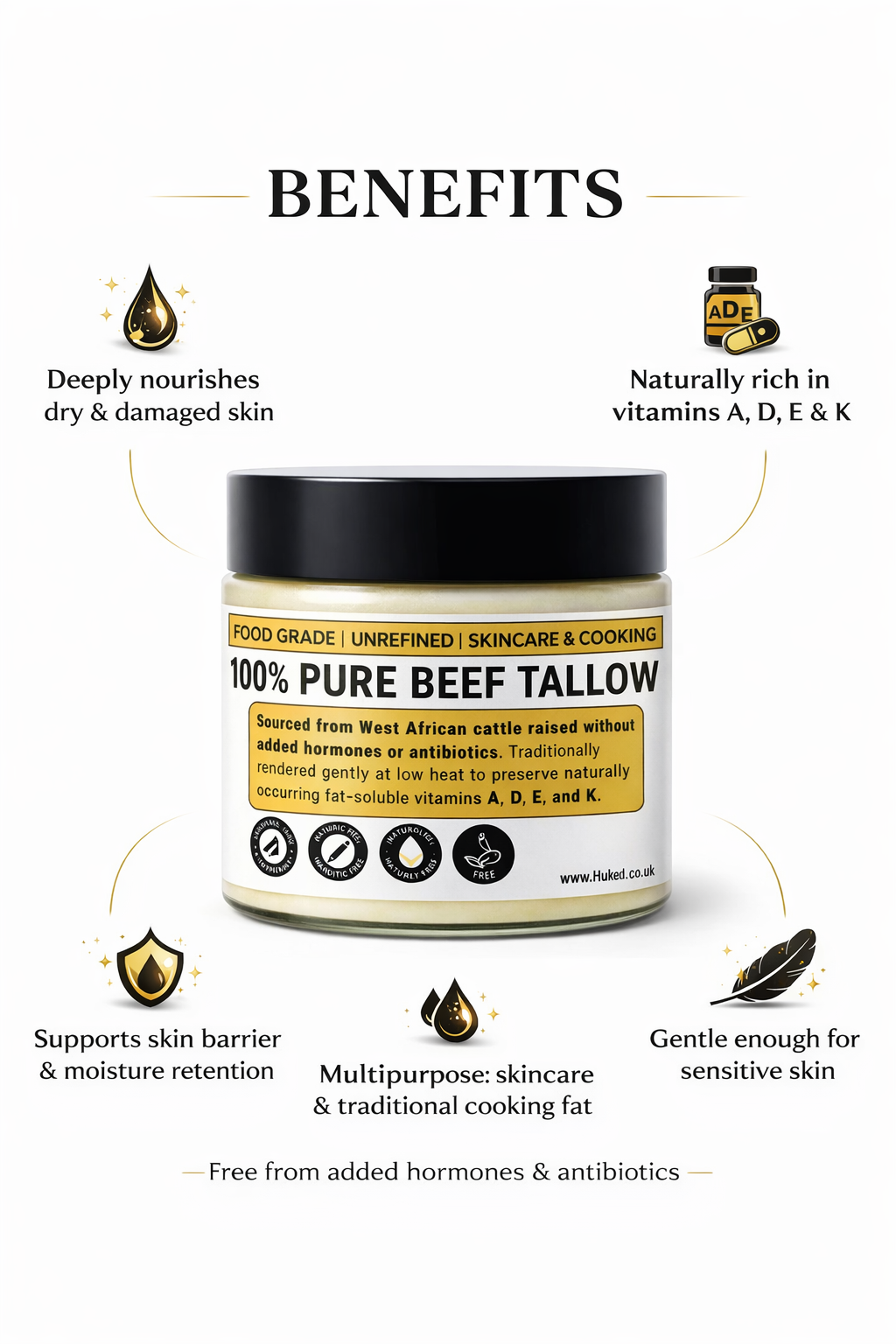 100% Pure Beef Tallow – Cream Grade | Unrefined | Skin, Hair & Cooking - 120ml