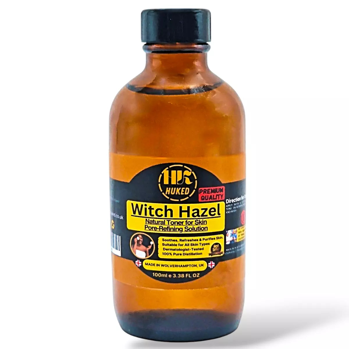 Huked Witch Hazel Toner 100ml with Dropper – Alcohol-Free, Natural Skincare for Hydrated, Smooth, and Balanced Skin - UK