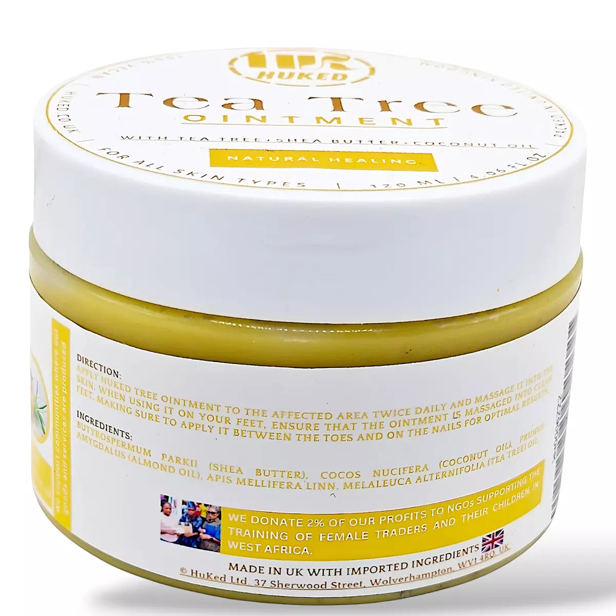 Huked Tea Tree Ointment Cream – Natural Acne, Fungal & Wound Treatment – 120ml - Hydrating & Healing with Shea Butter, Coconut & Tea Tree Oil - 120ml