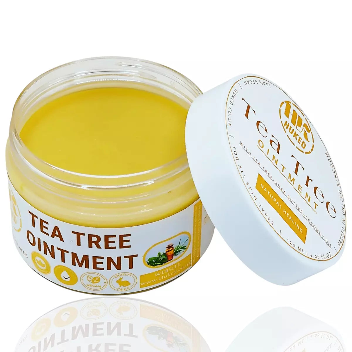 Huked Tea Tree Ointment Cream – Natural Acne, Fungal & Wound Treatment – 120ml - Hydrating & Healing with Shea Butter, Coconut & Tea Tree Oil - 120ml