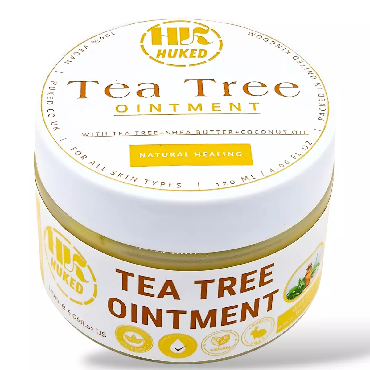 Huked Tea Tree Ointment Cream – Natural Acne, Fungal & Wound Treatment – 120ml - Hydrating & Healing with Shea Butter, Coconut & Tea Tree Oil - 120ml
