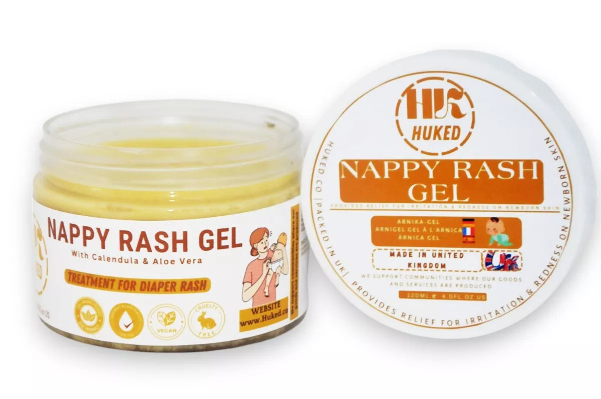 HuKed Nappy Rash Gel – Natural Calendula & Aloe Vera Gel for Diaper Rash Relief – Gentle, Chemical-Free, Baby-Safe Skincare, 120ml