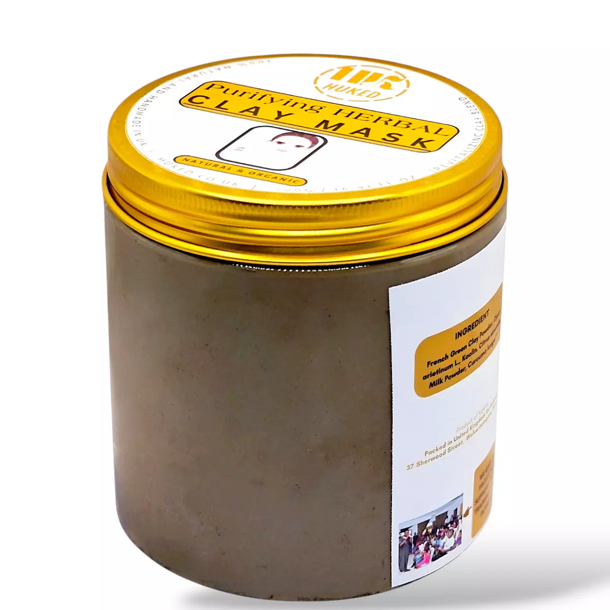 Huked Purifying Clay Mask - Hydrating & Detoxifying Facial Mask for Oily, Acne-Prone, Sensitive Skin, Promotes Natural Glow & Smooth Skin - 500g