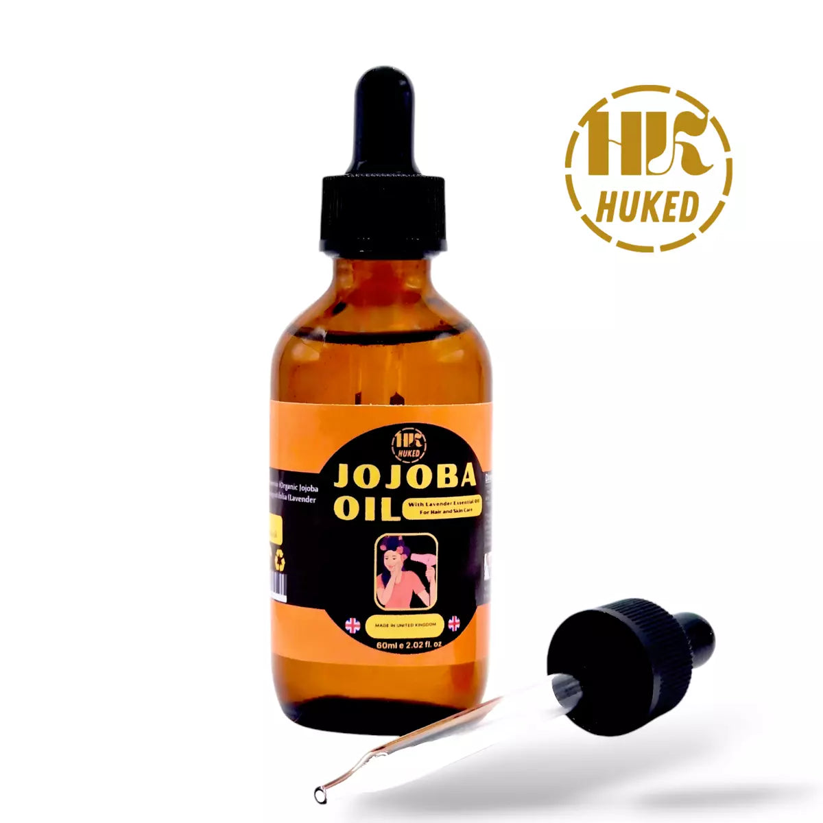 Huked Jojoba Oil with Lavender - Multi-Purpose Hydrating Oil for Hair Growth, Scalp Care & Skin Moisturizer, Acne Control & Anti-Aging - 60ml