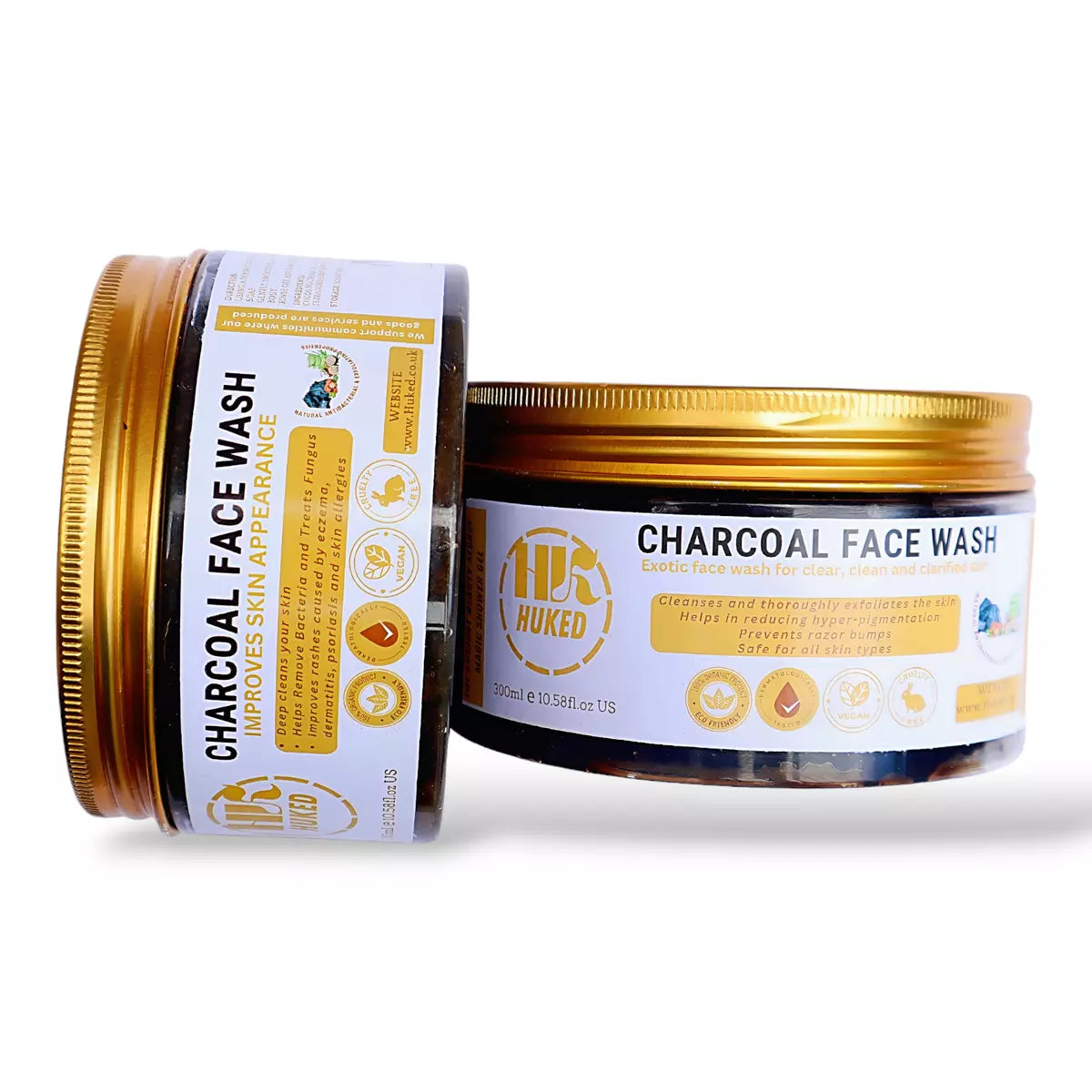 Huked Charcoal Face Wash - Organic & Chemical-Free Deep Cleansing for Radiant Skin, Removes Impurities & Refreshes Pores - 150ml