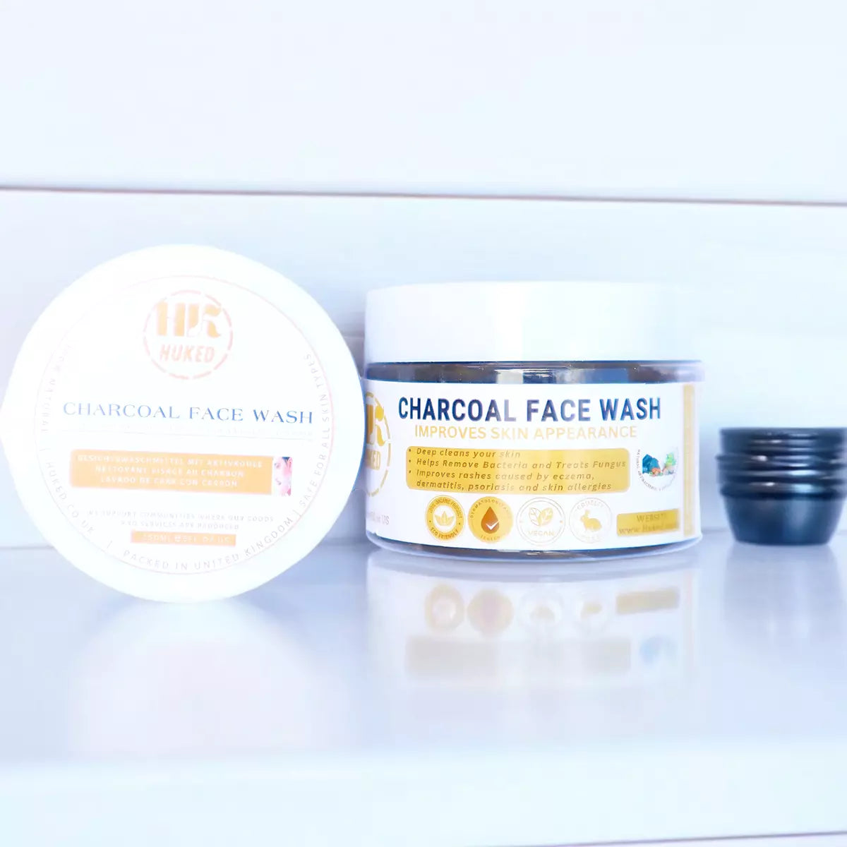 Huked Charcoal Face Wash - Organic & Chemical-Free Deep Cleansing for Radiant Skin, Removes Impurities & Refreshes Pores - 150ml