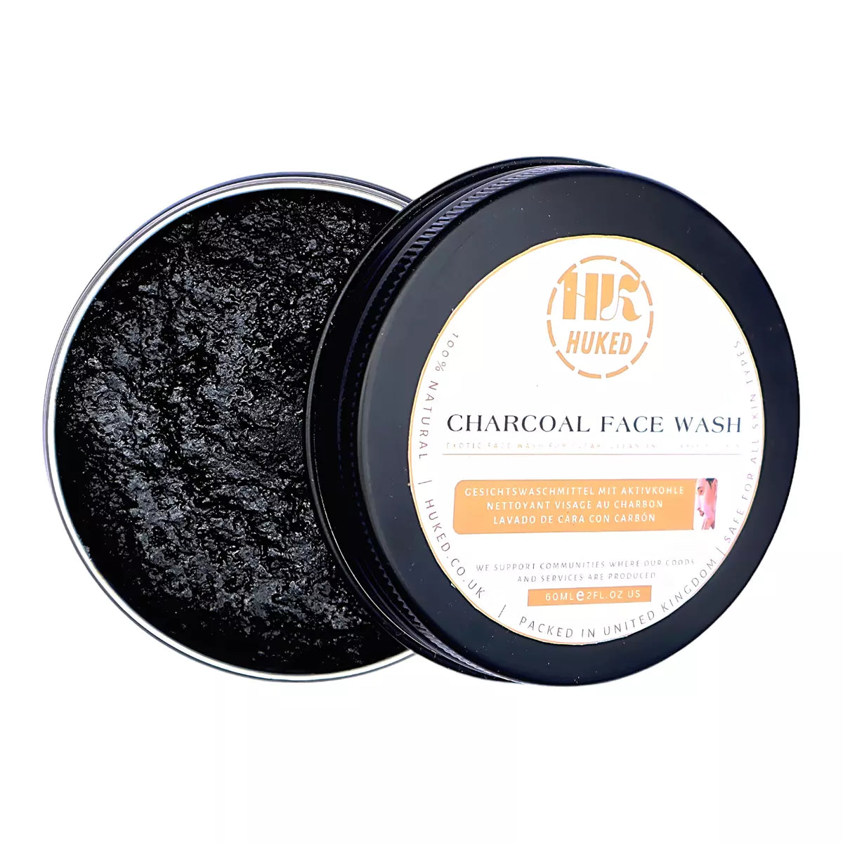 Huked Charcoal Face Wash - Organic & Chemical-Free Deep Cleansing for Radiant Skin, Removes Impurities & Refreshes Pores - 150ml