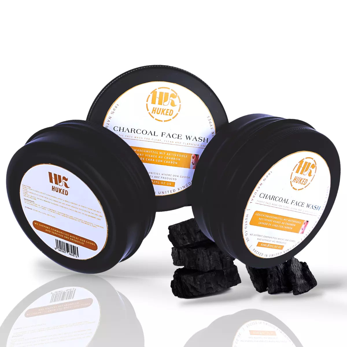 Huked Charcoal Face Wash - Organic & Chemical-Free Deep Cleansing for Radiant Skin, Removes Impurities & Refreshes Pores - 150ml