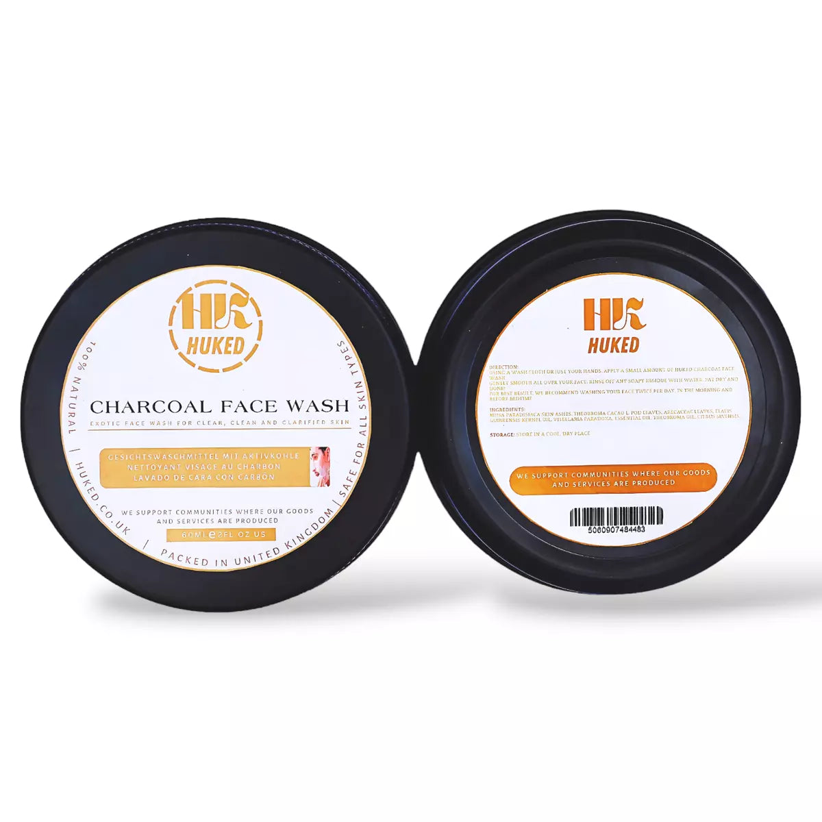 Huked Charcoal Face Wash - Organic & Chemical-Free Deep Cleansing for Radiant Skin, Removes Impurities & Refreshes Pores - 150ml