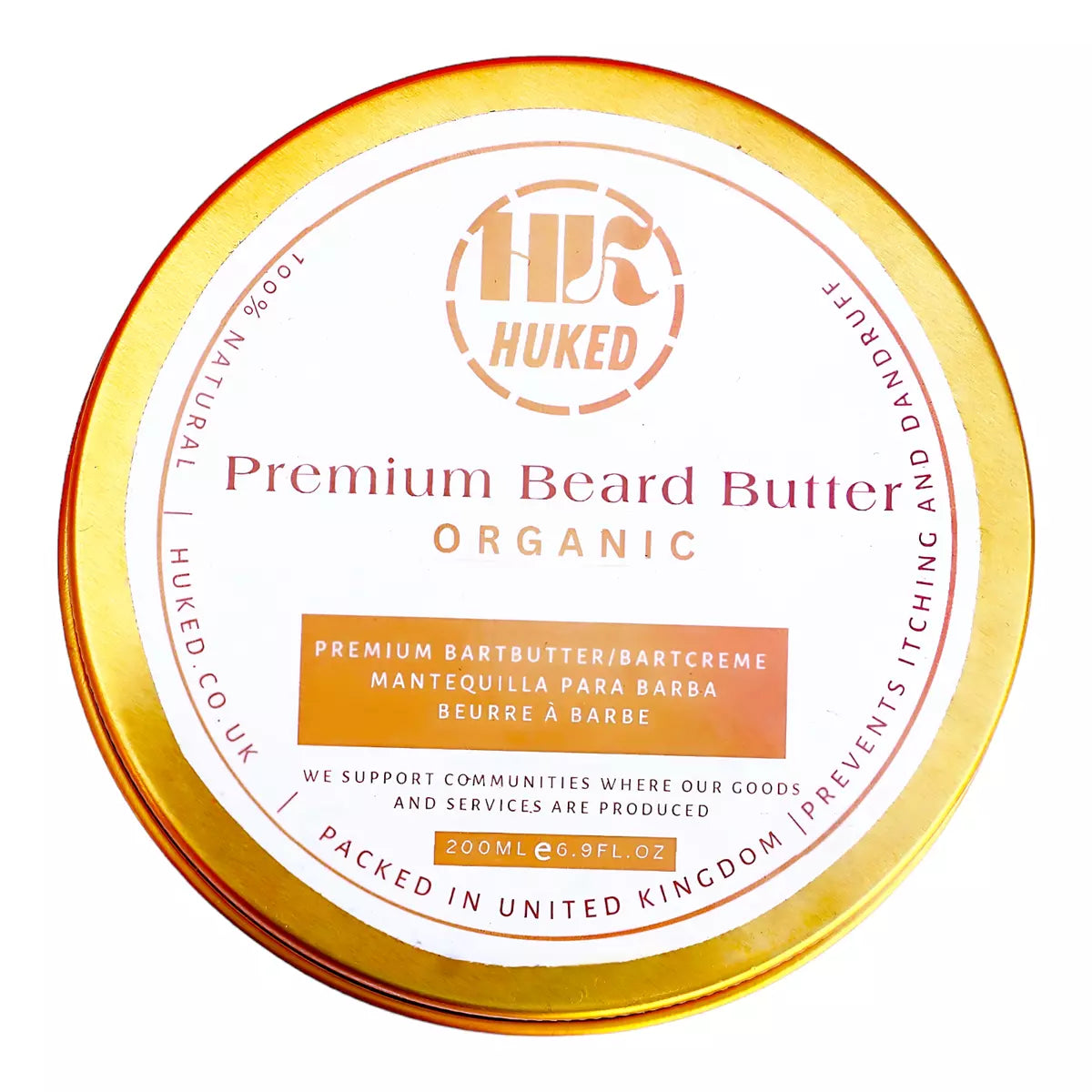 Huked Premium Beard Butter with Cocoa Butter - Nourishing & Hydrating Beard Grooming Cream for Softness, Styling & Skin Relief - 250ml