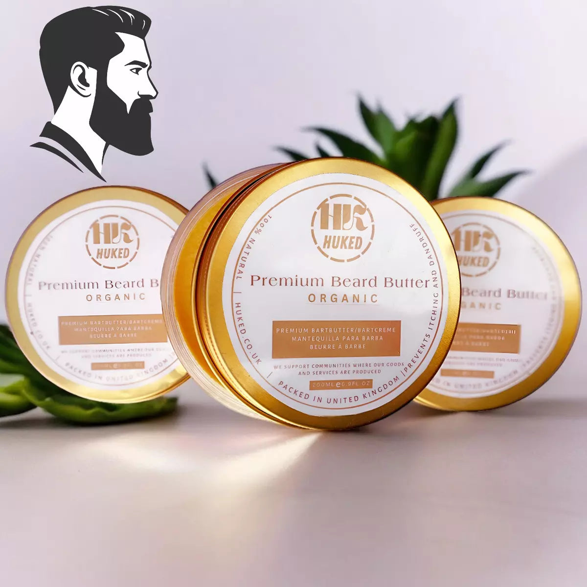 Huked Premium Beard Butter with Cocoa Butter - Nourishing & Hydrating Beard Grooming Cream for Softness, Styling & Skin Relief - 250ml