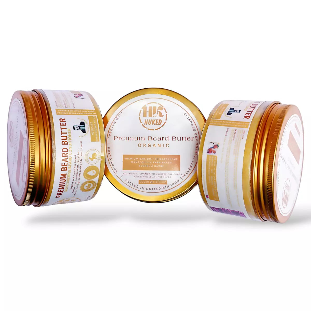 Huked Premium Beard Butter with Cocoa Butter - Nourishing & Hydrating Beard Grooming Cream for Softness, Styling & Skin Relief - 250ml