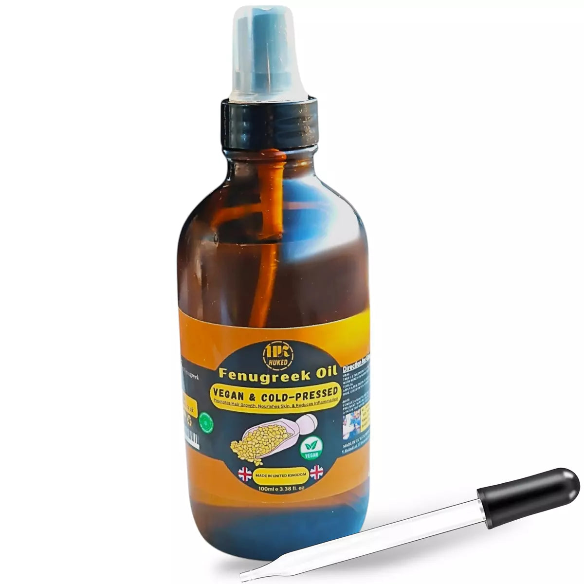 Huked Fenugreek Oil - 100% Natural Multi-Use Hair & Skin Elixir for Hair Growth, Hydration & Wellness, Spray & Dropper Application | 100ml