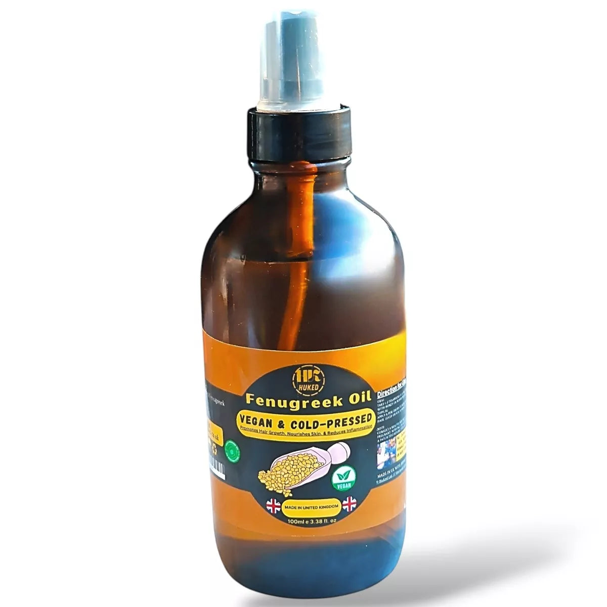 Huked Fenugreek Oil - 100% Natural Multi-Use Hair & Skin Elixir for Hair Growth, Hydration & Wellness, Spray & Dropper Application | 100ml