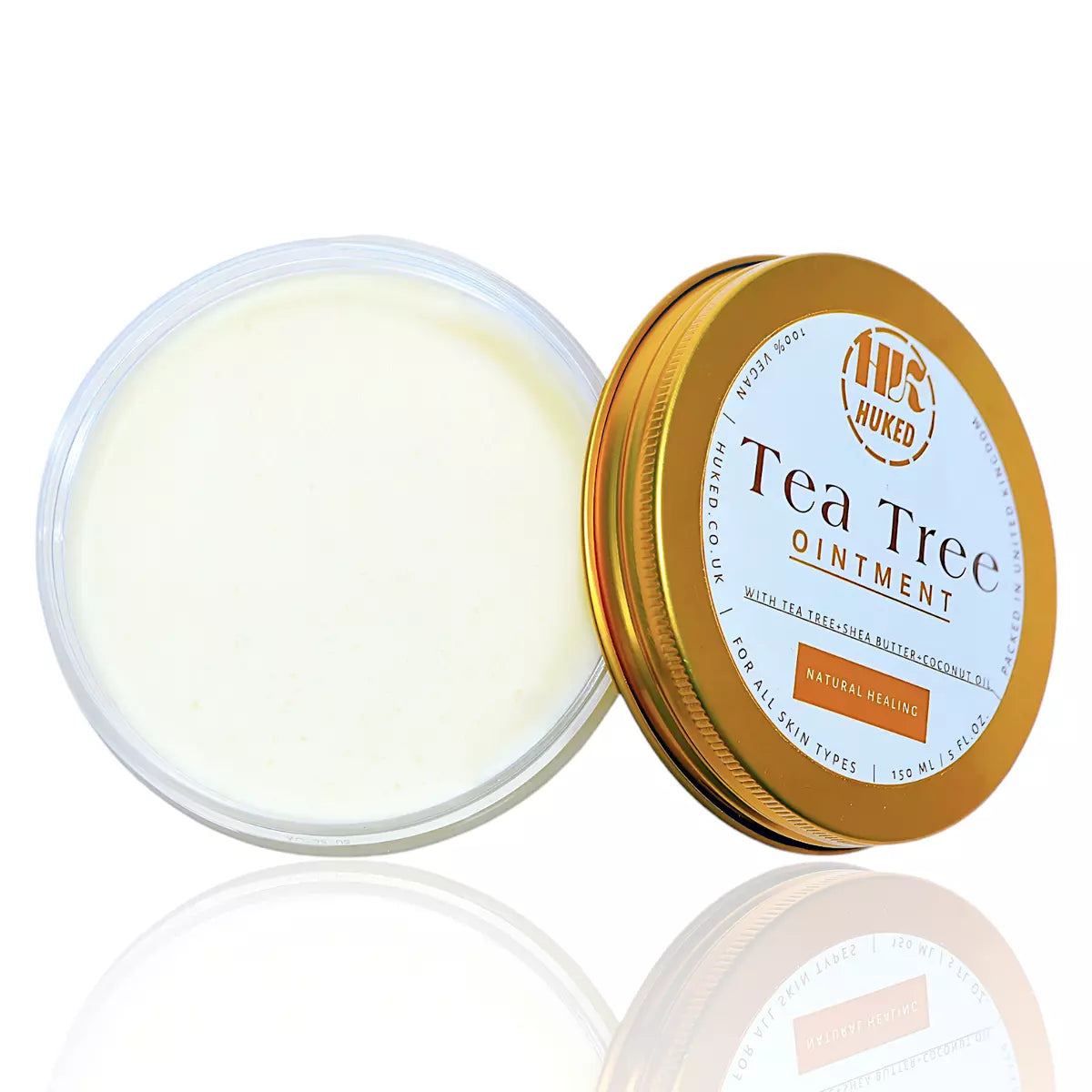 HuKed Tea Tree Balm - Antibacterial & Antifungal Skin Healing Ointment with Shea Butter & Coconut Oil for Acne, Cold Sores, Fungal Infections & More - UK - 150ml