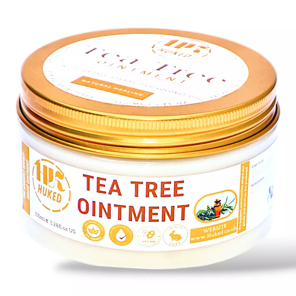 HuKed Tea Tree Balm - Antibacterial & Antifungal Skin Healing Ointment with Shea Butter & Coconut Oil for Acne, Cold Sores, Fungal Infections & More - UK - 150ml