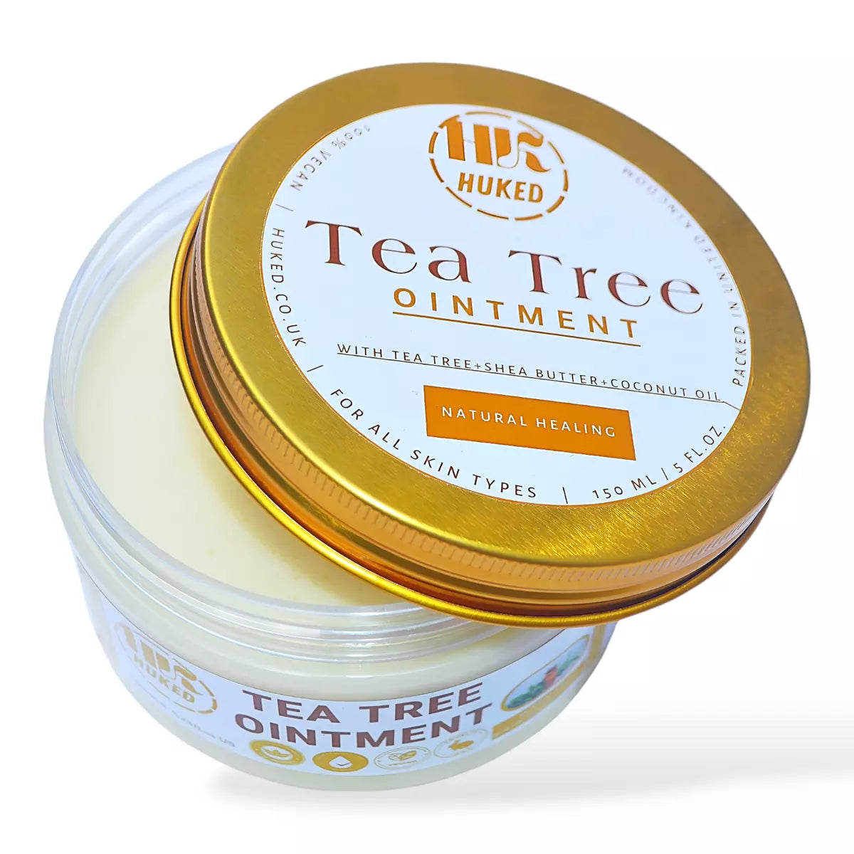 HuKed Tea Tree Balm - Antibacterial & Antifungal Skin Healing Ointment with Shea Butter & Coconut Oil for Acne, Cold Sores, Fungal Infections & More - UK - 150ml