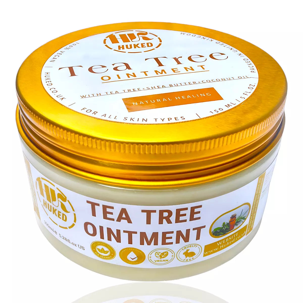 HuKed Tea Tree Balm - Antibacterial & Antifungal Skin Healing Ointment with Shea Butter & Coconut Oil for Acne, Cold Sores, Fungal Infections & More - UK - 150ml