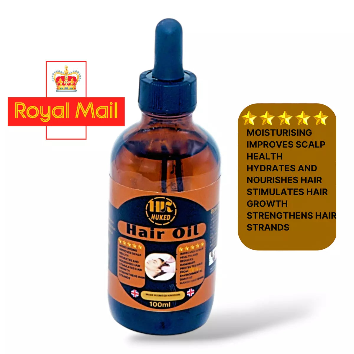 HuKed Hair Oil - Nourishing & Strengthening Hair Growth Oil with Coconut, Castor, Argan, Rosemary & Avocado Oils for Soft, Healthy Hair