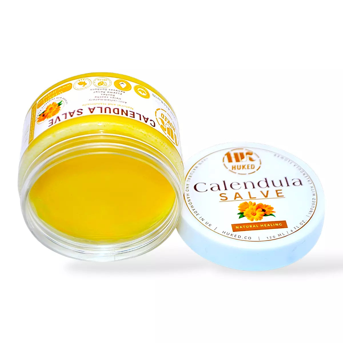 HuKed Calendula Salve - Antimicrobial, Anti-Inflammatory Skin Relief for Burns, Insect Bites, Dermatitis, & Scars with Natural Ingredients -120ml