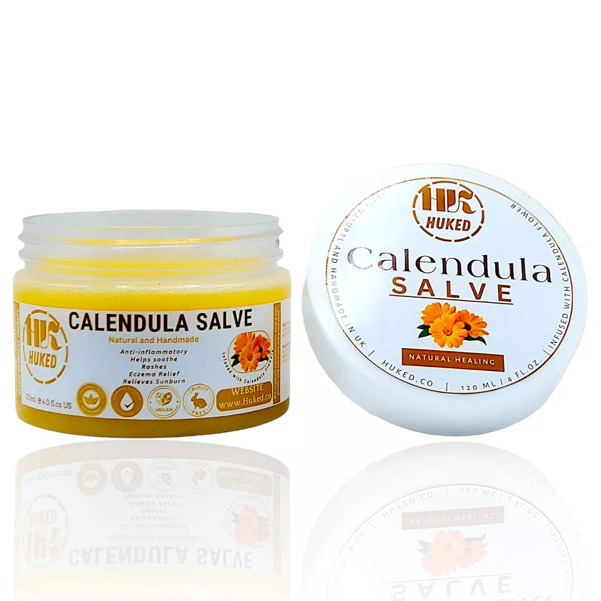 HuKed Calendula Salve - Antimicrobial, Anti-Inflammatory Skin Relief for Burns, Insect Bites, Dermatitis, & Scars with Natural Ingredients -120ml