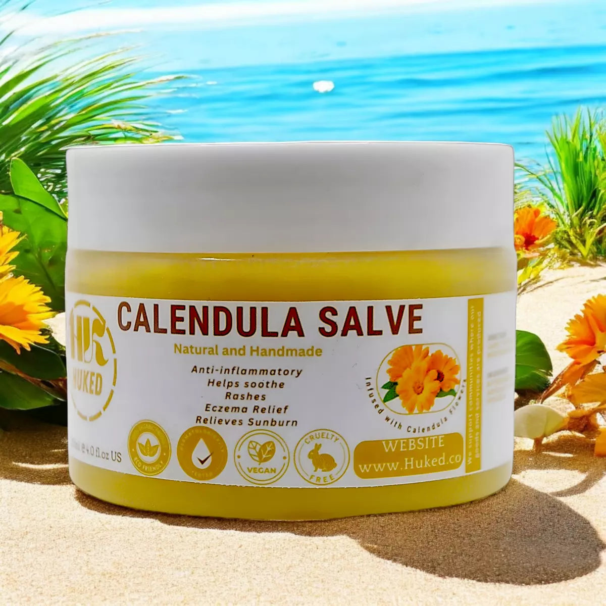HuKed Calendula Salve - Antimicrobial, Anti-Inflammatory Skin Relief for Burns, Insect Bites, Dermatitis, & Scars with Natural Ingredients -120ml