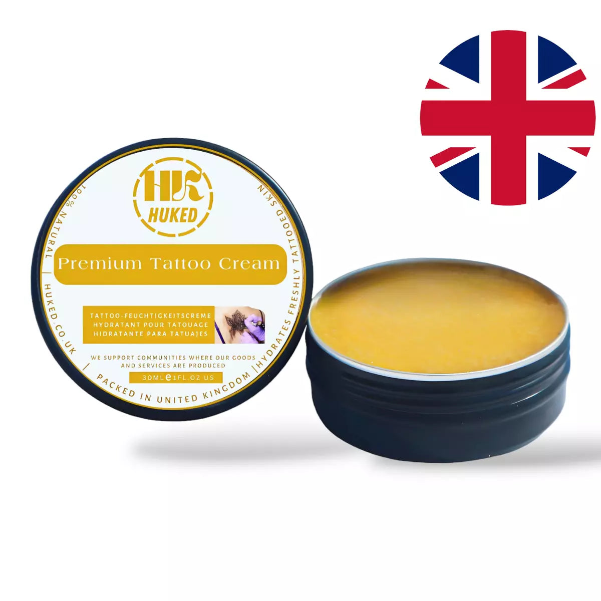 HuKed Premium Tattoo Aftercare Cream - Hydrating, Soothing & Tattoo Fading Prevention, Natural Ingredients for Vibrant & Healthy Tattoos, formulated with Shea butter, Coconut oil, & Vitamin E - UK