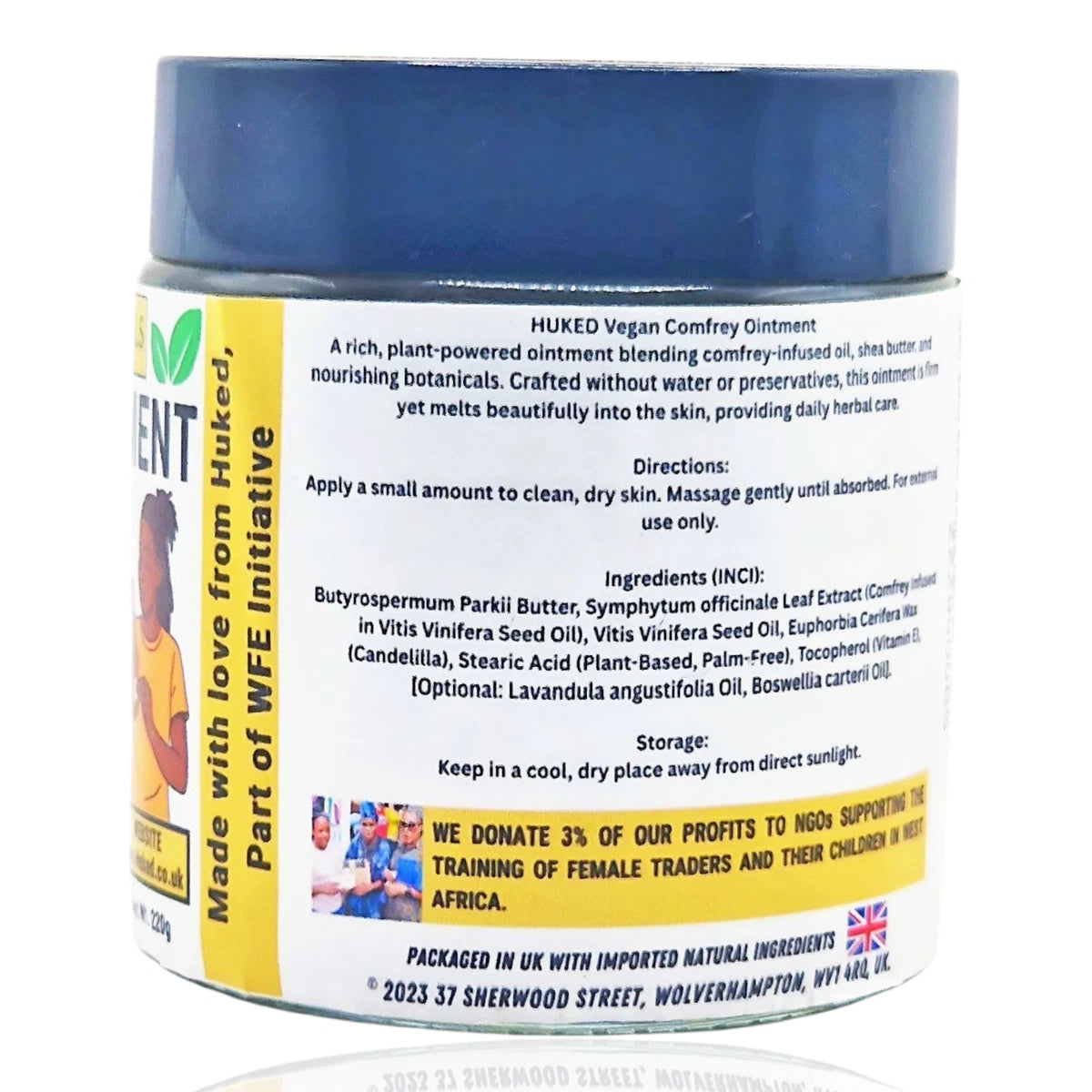Huked 100% Vegan Comfrey Ointment 120ml | Shea Butter Herbal Balm | Natural Skin Care