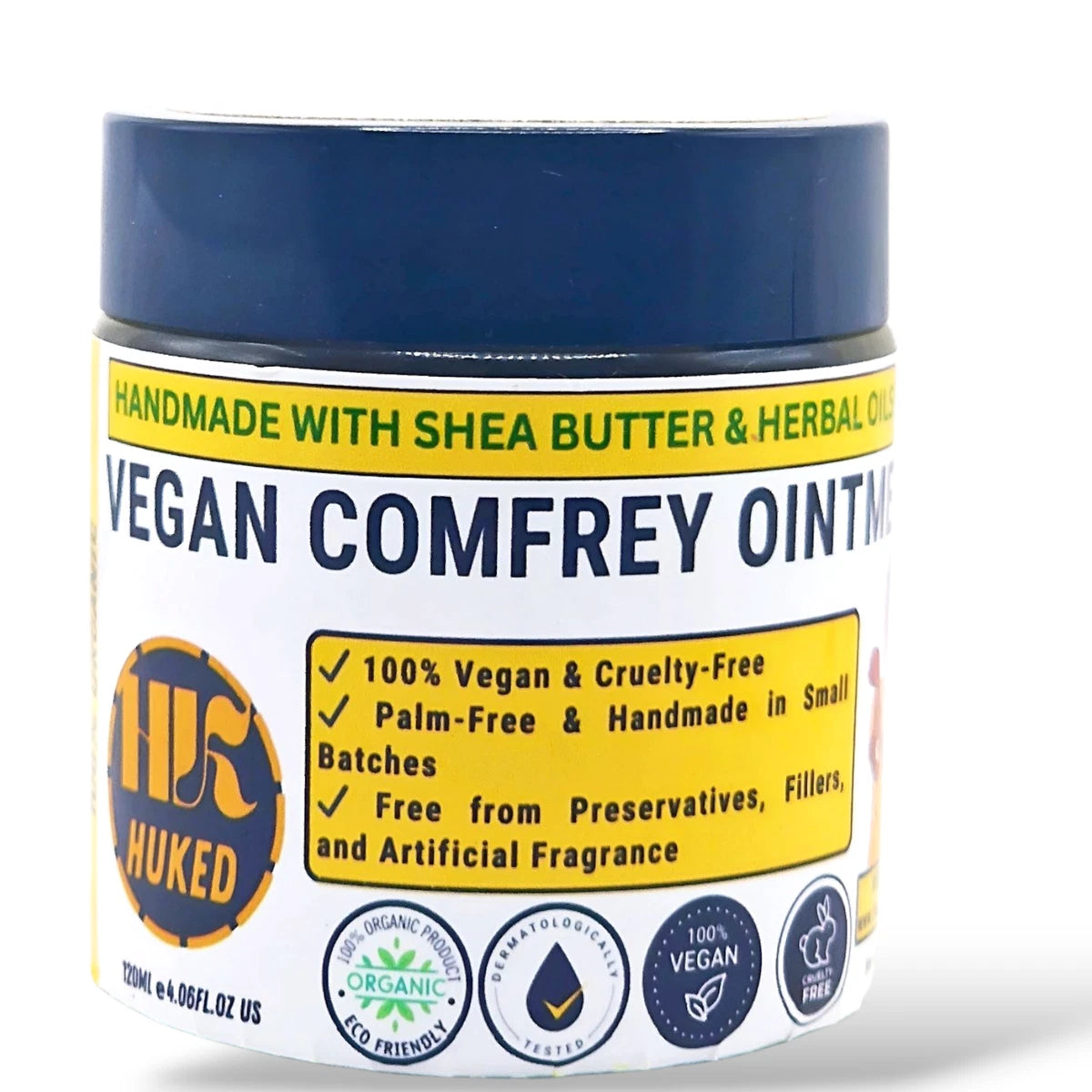 Huked 100% Vegan Comfrey Ointment 120ml | Shea Butter Herbal Balm | Natural Skin Care