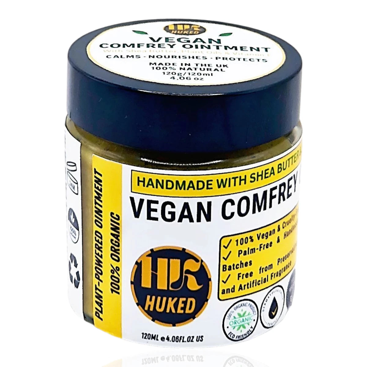 Huked 100% Vegan Comfrey Ointment 120ml | Shea Butter Herbal Balm | Natural Skin Care