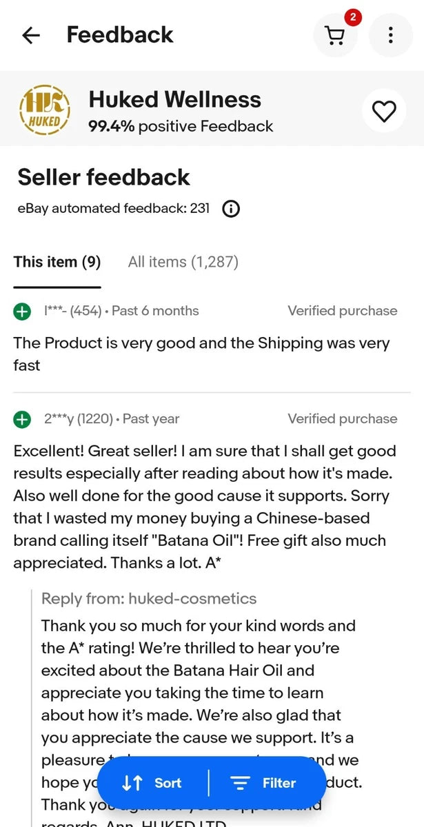 Huked® Authentic Batana Oil – Restores Damaged Hair & Promotes Growth – 60ml UK