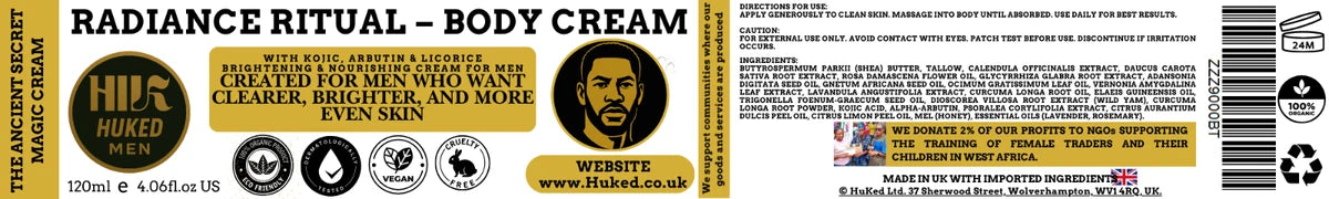 Men’s Brightening Body Cream | 120ml | Shea Butter, Kojic Acid, Arbutin & Licorice Extract | Skin Tone Even & Hydration – UK