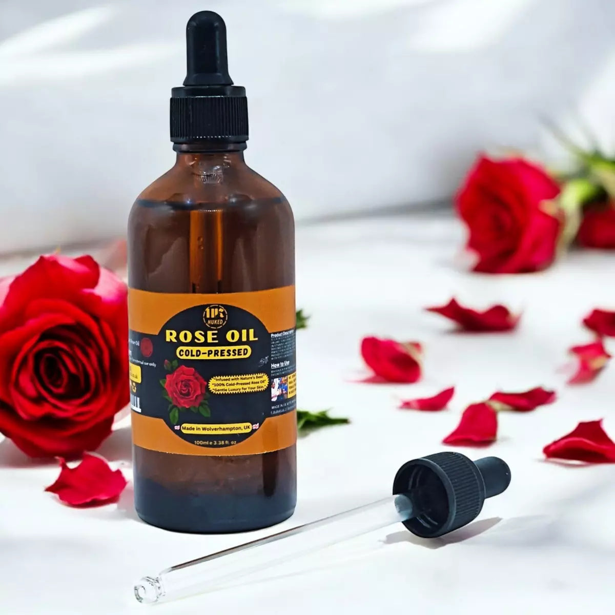Cold-Pressed Rose Face and Body Oil – 100% Pure & Natural with Rose Petal, 60ml