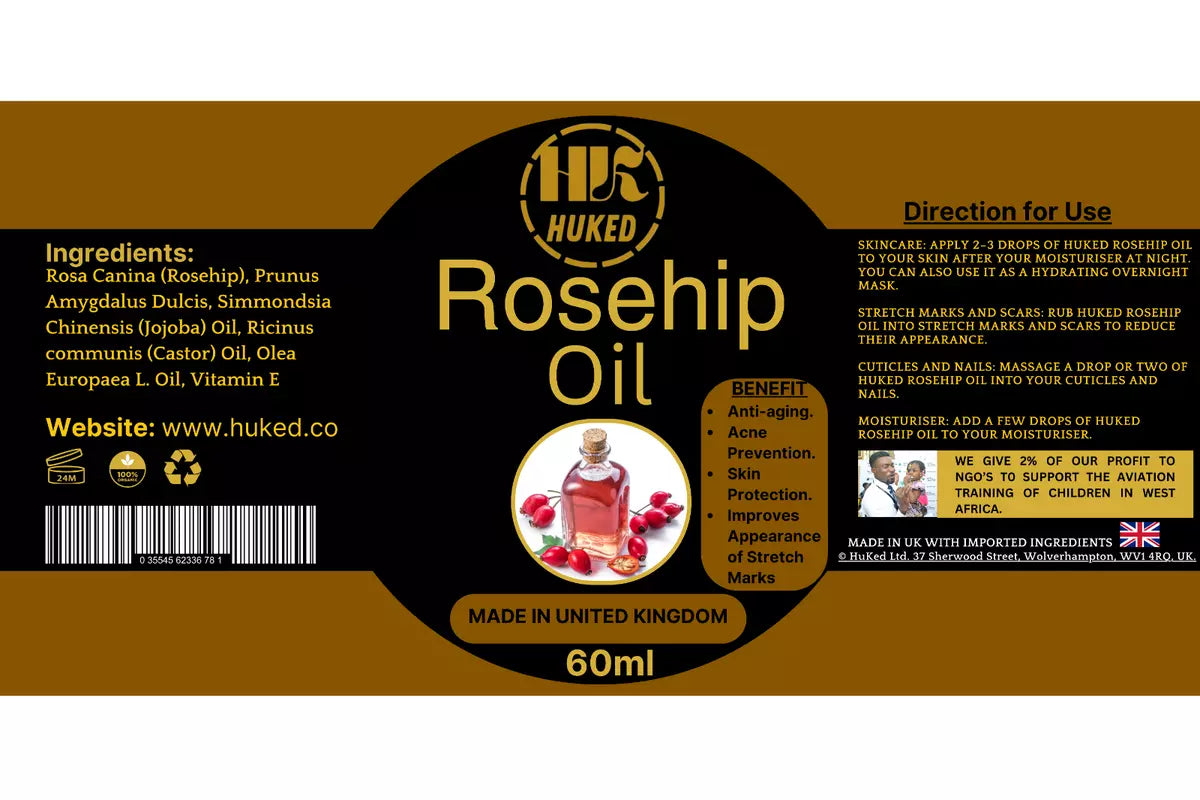 Huked Rosehip Oil – Premium Cold-Pressed Organic Skincare for Hydrated, Youthful Skin - 60ml - UK