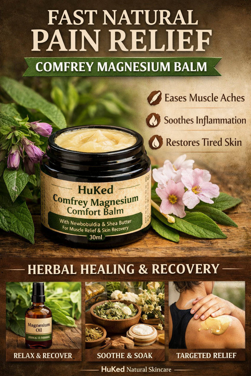 Comfrey Magnesium Comfort Balm – Herbal Pain Relief | HuKed