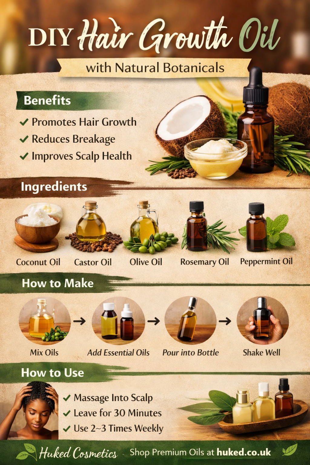 DIY Hair Growth Oil with Natural Botanicals | Huked Cosmetics