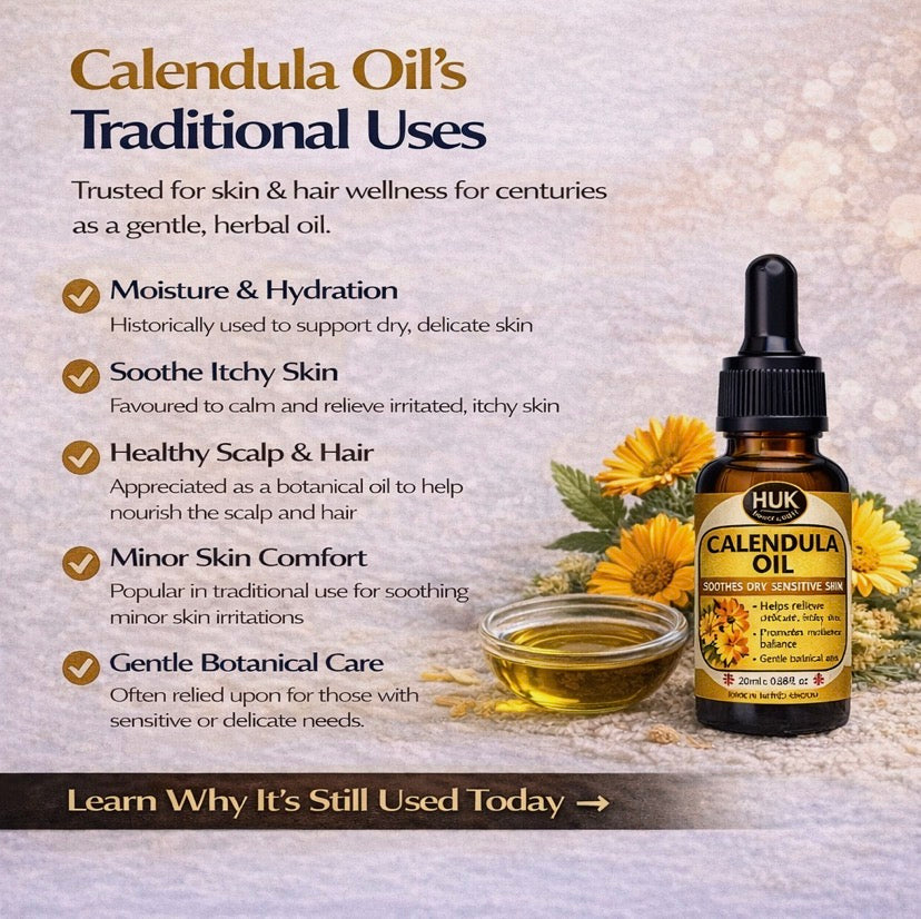 Calendula Oil Benefits – Soothing Oil for Dry, Sensitive & Itchy Skin UK 20ml