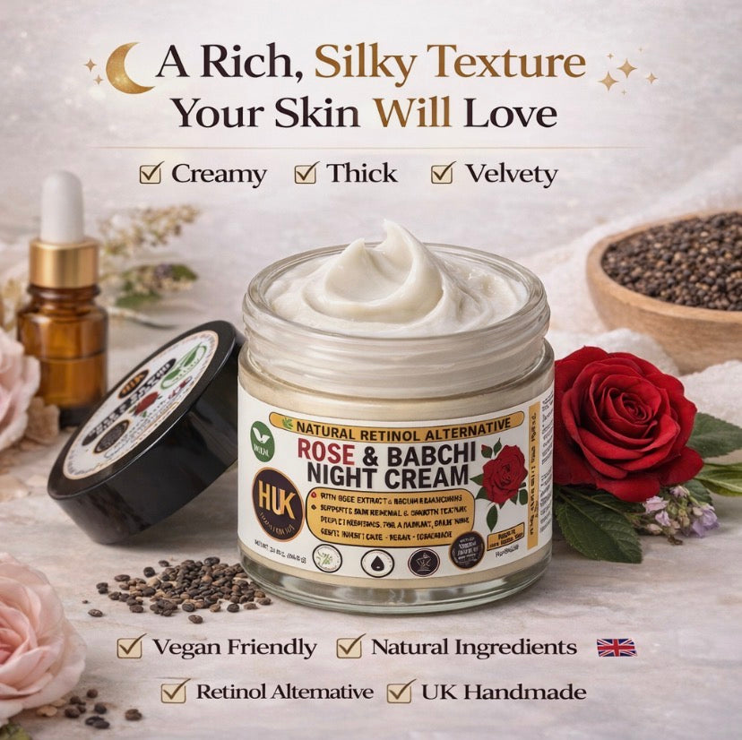 Natural Retinol Alternative Night Cream Bakuchiol Face Moisturiser Anti Age Rose | 60ml