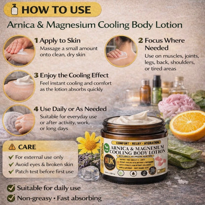 Arnica & Magnesium Cooling Body Lotion Vegan Muscle & Joint Soothing Cream 60ml