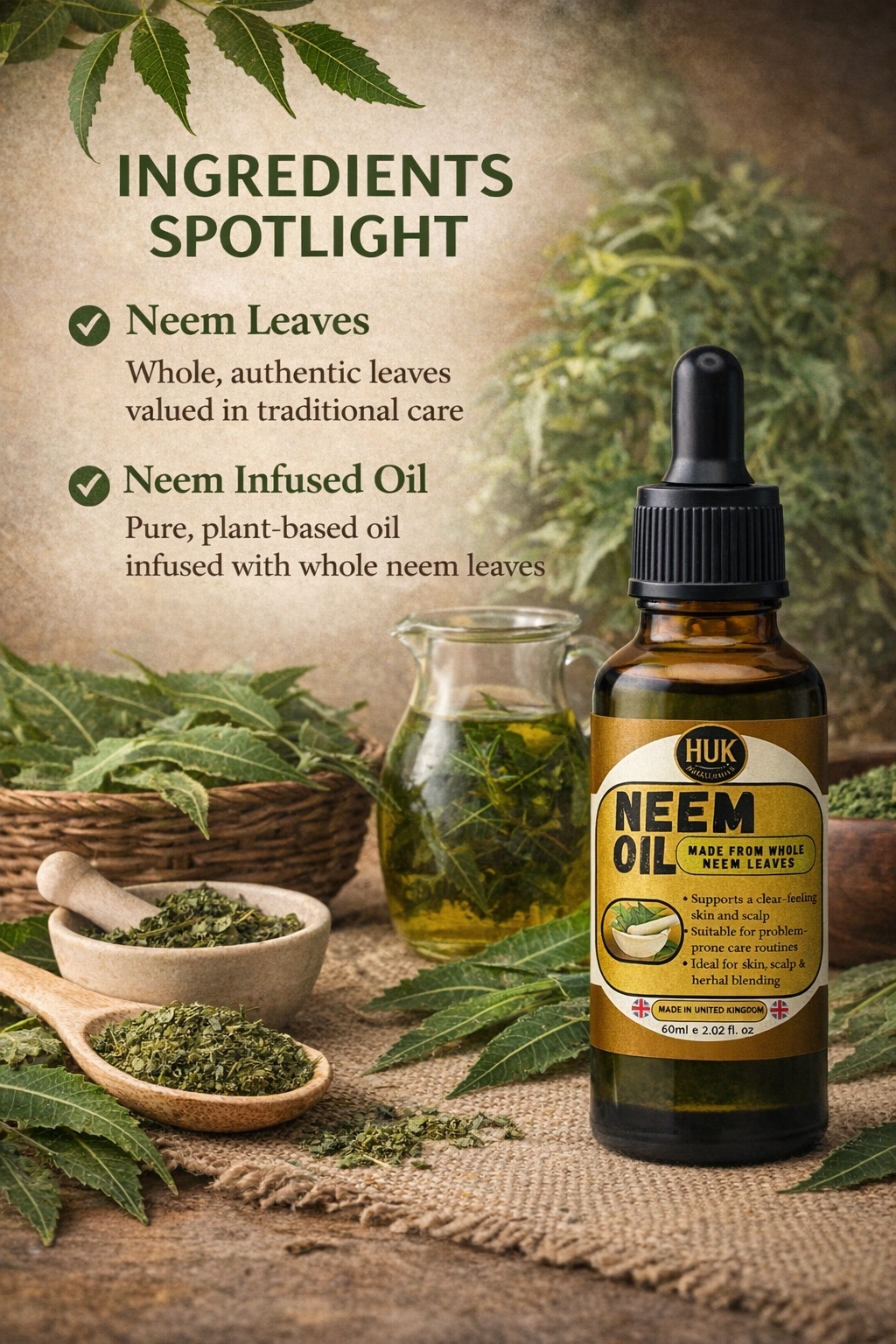 Pure Neem Oil for Skin, Hair & Scalp Care | 100% Natural & Cold-Pressed | 60ml