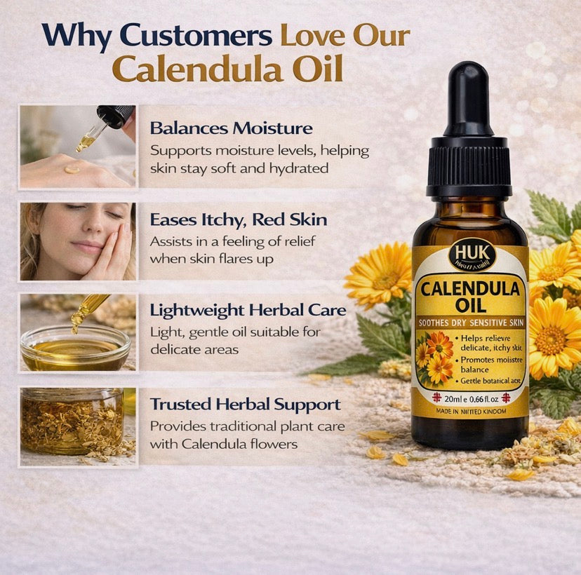 Calendula Oil Benefits – Soothing Oil for Dry, Sensitive & Itchy Skin UK 20ml