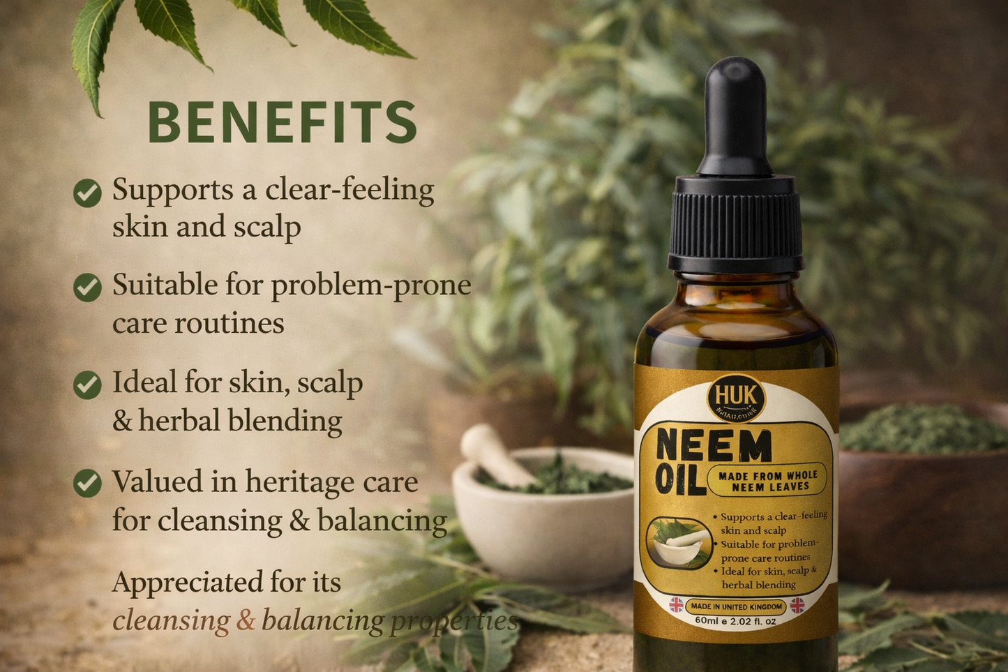 Pure Neem Oil for Skin, Hair & Scalp Care | 100% Natural & Cold-Pressed | 60ml