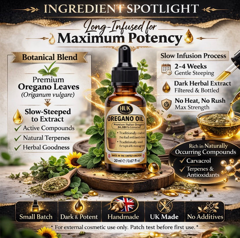 Oil of Oregano 20ml Dropper (Carvacrol) Long-Infused Botanical Topical &Oral Oil
