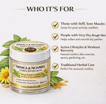 Arnica & Nchawu Herbal Repair Cream 100ml | Dry Skin + Natural Massage Balm UK