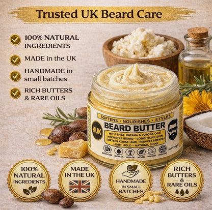 Beard Butter 30g Beard Balm for Dry, Coarse & Itchy Beards Light Hold Handmade